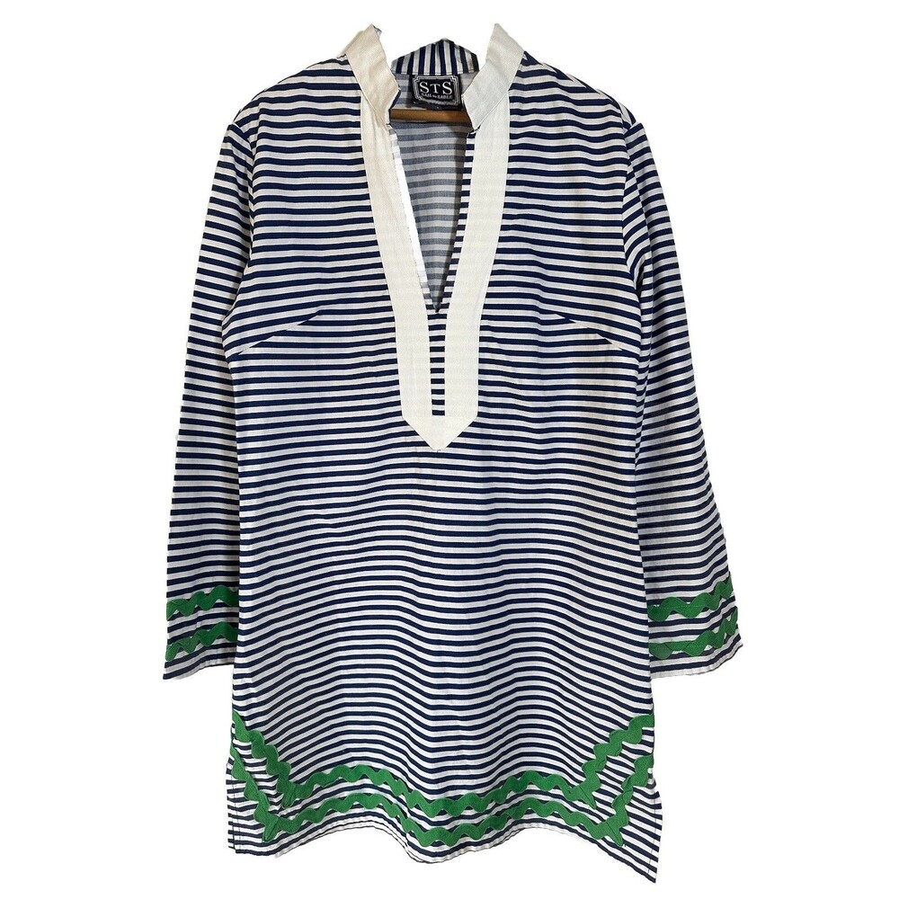 STS Sail To Sable Navy White Nautical Stripes Cover Up Tunic Dress Sz 4